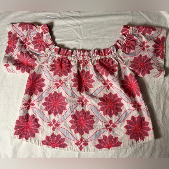 Anthropologie Maeve Pink and White Embroidered Off the Shoulder Top Medium - Picture 5 of 10